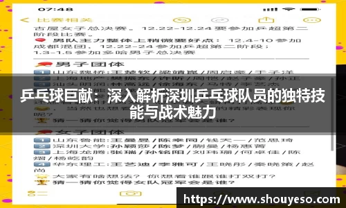 乒乓球巨献：深入解析深圳乒乓球队员的独特技能与战术魅力