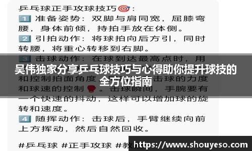 吴伟独家分享乒乓球技巧与心得助你提升球技的全方位指南